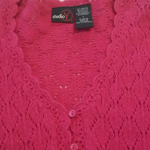 Lacey knit cardigan with angora.  Size L - Picture 2 of 4